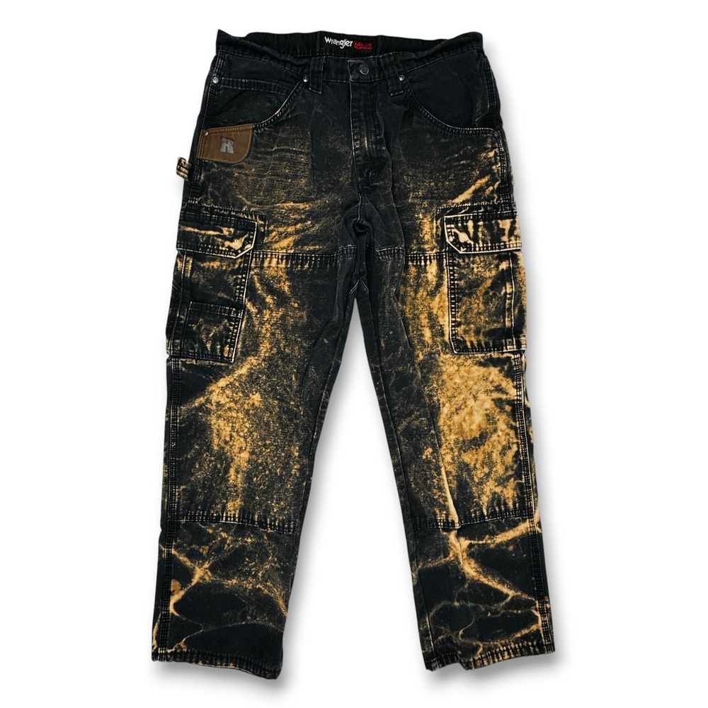Wrangler RIGGS Custom Bleached Cargo Pants Black/Orange (Fits 34x30) Double Knee